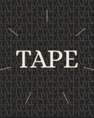Tarjetas y anuncios con diferentes estilos gráficos y el logo 'TAPE'