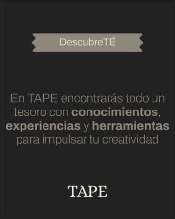 Tarjetas y anuncios con diferentes estilos gráficos y el logo 'TAPE'