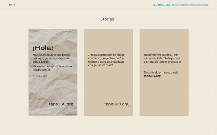 Stories para Instagram en el que se invita a visitar la página web y descubrir el proceso de los proyectos en TAPE.