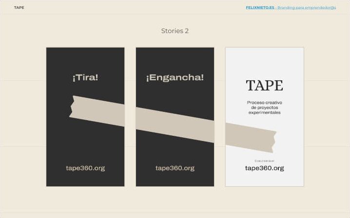 Stories para instagram en el que se muestra el eslogan de 'Tira, engancha y TAPE'